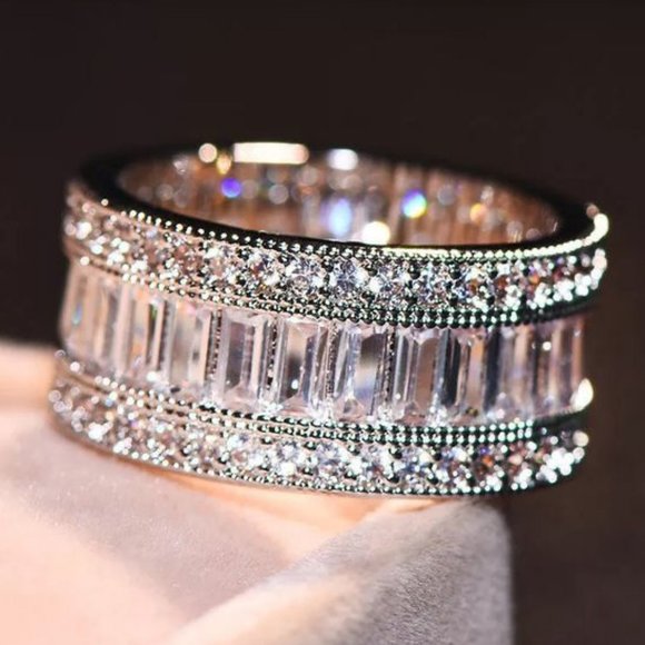 Jewelry - NEW 925 Silver Baguette Round Diamond  Ring 10